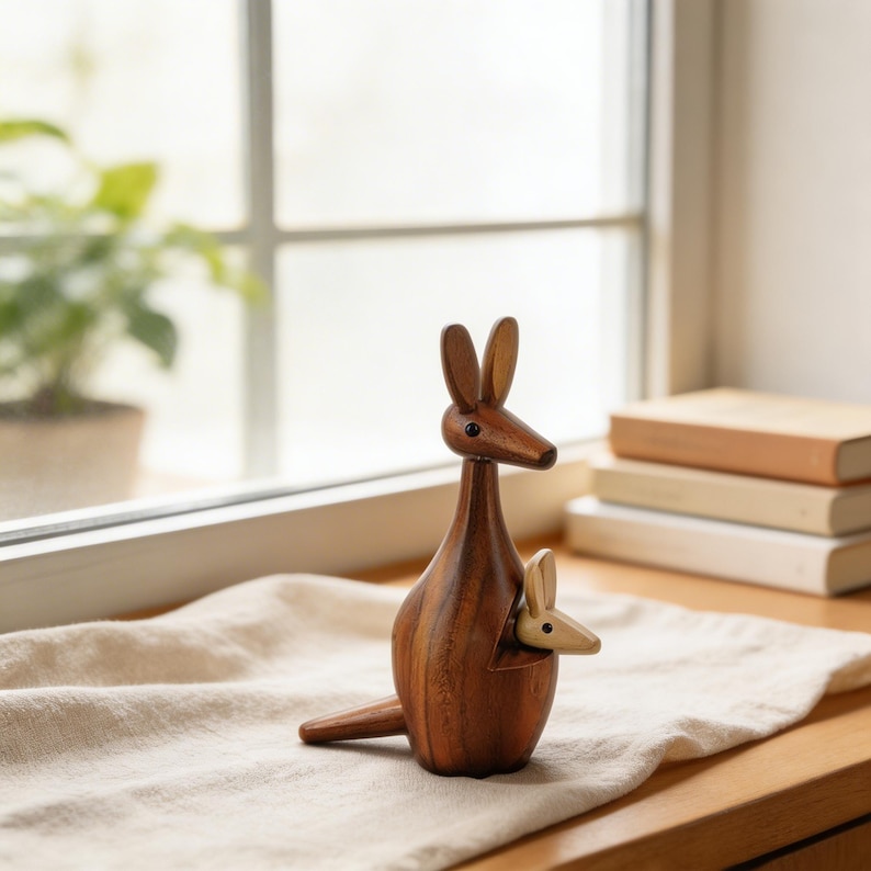 Natural wood kangaroo statue for animal lover gift and housewarming decor