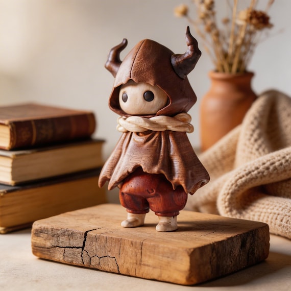 Fantasy Figurine, Hooded Doll Decor, Gothic Cottagecore Shelf Decor, Woodland Character Ornament, Gift for Fantasy Lover