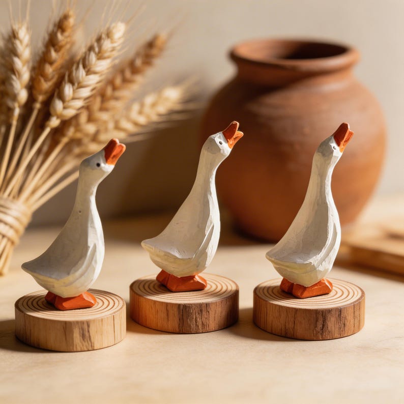 Wooden goose statue for kitchen decor and country home display