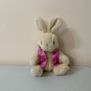 Gund bunny rabbit 1990 plush 9” with pink jacket at VelmasVintageToys