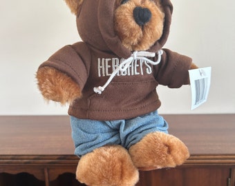 Hershey chocolate 8” teddy bear with hoodie and blue jeans at VelmasVintageToys
