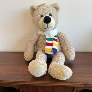 Hudson Bay charity bear 13” with scarf at VelmasVintageToys