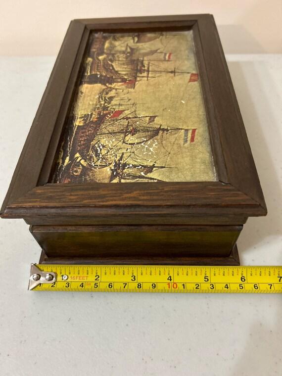 Antique jewelry box with ships European print on lid โฆ - Gem