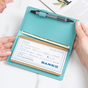 Personalized Leather Checkbook Cover, Custom Engraved Checkbook Holder, Gift for Her, 6 Colors