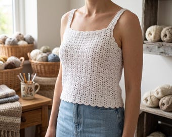 Crochet Alba Top Pattern PDF | Easy V Stitch Tank Top Tutorial | Summer Crochet Shirt | Beginner Cami | Download PDF