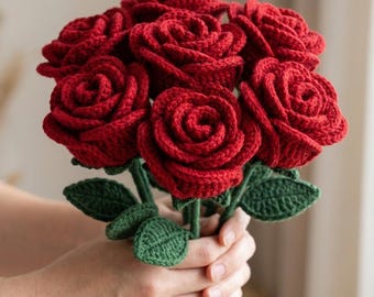 Crochet Red Rose Pattern PDF | Easy Rose Crochet Tutorial | Flower Amigurumi Pattern | Vintage Crochet Rose | Crochet Plant DIY Gift