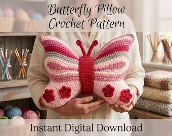 Crochet Butterfly Pillow Pattern PDF | Amigurumi Plush Butterfly Cushion, Crochet Insect Animal Plushie Home Decor Pattern Digital Download