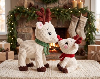 Reindeer Pair Amigurumi Crochet Pattern, Mama and Baby Deer Plush Toy PDF, Christmas Crochet Animal, Xmas Holiday Decor DIY, Winter Crochet