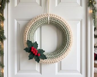 Christmas Wreath Crochet Pattern PDF | Wheat Wreath Xmas Crochet | Holiday Winter Crochet | Hanging Decor Handmade Xmas | Festive Crochet
