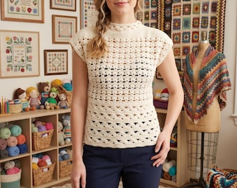 Crochet Beach Top Pattern PDF | Boho Granny Sweater Square Pullover | Lace Crochet Top | Womens Handmade Fashion DIY Instant Download