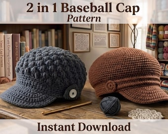 Crochet Baseball Cap Pattern PDF | Summer Sun Hat Crochet, Beginner Cotton Crochet Brim Hat, Amigurumi Crochet Bucket Hat Instant Download