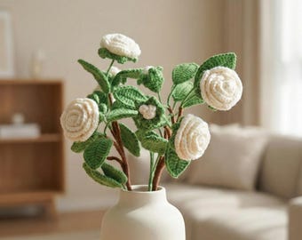 Camellia Rose Crochet Pattern PDF | Rose Amigurumi Flower Pattern | Easy Crochet Rose Tutorial | Floral Bouquet Bloom Plushie DIY Gift