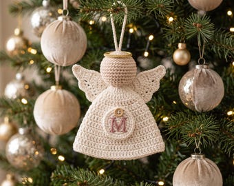 Pocket Angel Crochet Pattern PDF, Monogram Christmas Angel Keepsake, Xmas Ornaments PDF, Hanging Angel Decor, Christmas Decor, Crochet Decor
