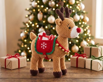 Reindeer Saddle Amigurumi Crochet Pattern, Gift Card Holder Deer Plush Toy PDF, Christmas Crochet Animal, Xmas Holiday Decor DIY, Xmas Gift