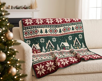 Christmas Mosaic Crochet Blanket Pattern PDF | Overlay Mosaic Village Blanket | Winter Holiday Throw | Festive Xmas Crochet Pattern Download