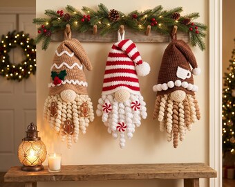 Christmas Gnome Crochet Pattern PDF | Santa, Candy & Winter Gnome Trio | Amigurumi Gnome Decor | Holiday Crochet Home Decor Digital Download