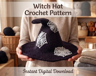 Gothic Witch Hat Crochet Pattern PDF | Lace Witch Hat | Halloween Spooky Crochet Centerpiece | Witchcore Moon Decor Instant PDF Download