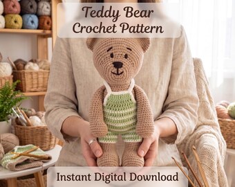Teddy Bear Crochet Pattern PDF | Amigurumi Bear, Soft Bear Toy DIY, Cuddle Yarn Bear, DIY Crochet Bear Design, Handmade Teddy Bear Clothes