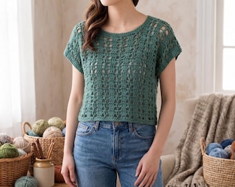 Crochet T-shirt Pattern PDF | Boho Mesh Sweater | Easy Beginner Crochet TShirt Tutorial | Summer Handmade Sweater S-4XL Instant Download PDF