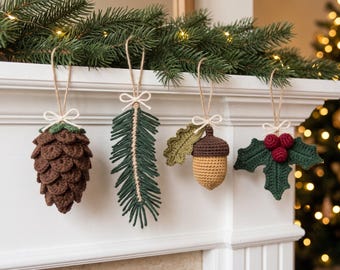 Pinecone Ornament Crochet Pattern, Frosted Woodland Christmas Ornament PDF, Rustic Holiday Decor, Xmas Tree Decor, Nature Crochet Pine Cone