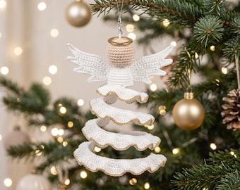 Spiral Angel Crochet Pattern PDF, Twirling Christmas Angel Ornament, Xmas Ornaments PDF, Hanging Angel Decor, Christmas Decor, Crochet Kit