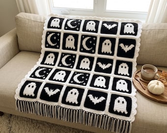 Halloween Overlay Mosaic Crochet Blanket Pattern PDF | Witch & Ghost Blanket | Spooky Gothic Afghan Throw | Fall Crochet Pattern Download