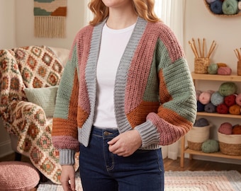 Crochet Cardigan Pattern PDF | Easy Granny Sweater | Puff Sleeve Crochet Crop Top | Beginner Women Top Jumper Instant Download Pattern