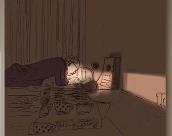 A Night Reading in Futon – Japanese Cozy Digital Wall Art Illustration