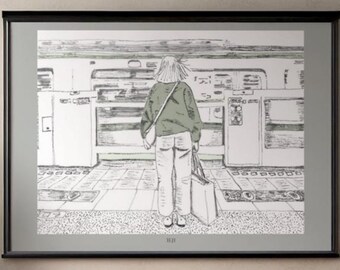 Ieji – Japanese Train Platform Illustration | Quiet Japan Wall Art | Commuter Scene Digital Poster