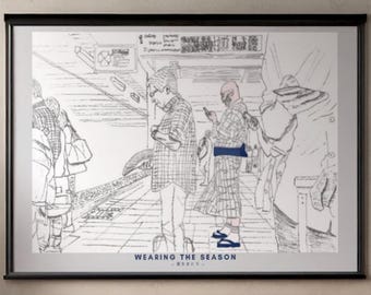 Wearing the Season — 夏をまとう | Yukata Train Platform Illustration | Japanese Summer Digital Wall Art