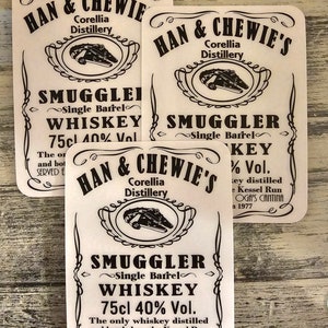 Pegatina de whisky Han & Chewie Smugglers de 4"
