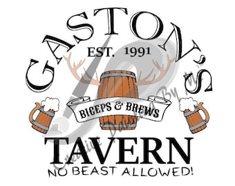 Gaston's Tavern SVG, Biceps and Brews, No Beast Allowed (Digital Download)