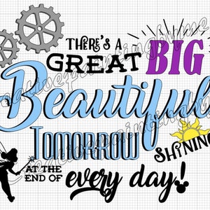 C'è un domani grande, bello, che splende alla fine di ogni giorno! SVG, Carosello del progresso, Disney World, Tomorrowland, Camicie intelligenti