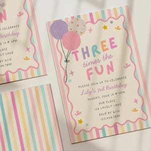 3rd Birthday Invitation Girl | Third Birthday Party Invite | Three Times The Fun (Instant Download)