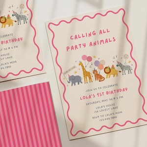 Calling All Party Animals | Girl First Birthday Invitation | Safari Theme (Digital Download)
