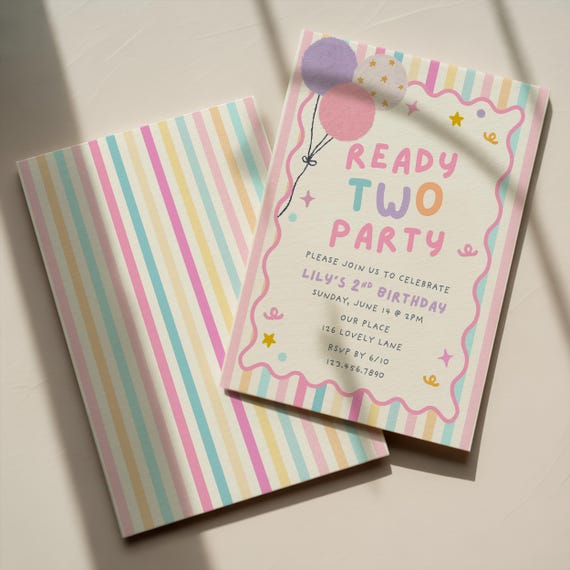 2nd Birthday Girl Invitation | Ready Two Party Pastel Theme (Digital Download)