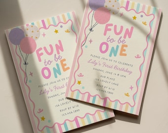 ¡Es divertido cumplir un año! – Invitación de primer cumpleaños / Plantilla editable para niña (Descarga digital)