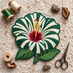 Hibiscus Embroidered Iron On Patch Tropical Floral Applique Jacket Backpack Decor