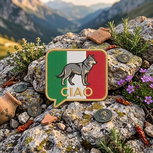 Patch bordado de lobo, lembrança da bandeira italiana "Ciao", emblema para jaqueta ou mochila
