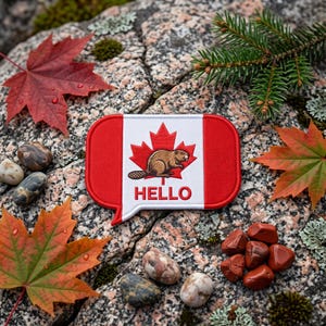 Canada Flag Hello Embroidered Patch, Beaver Iron-On Backpack Badge