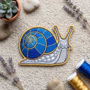 Parche bordado de caracol azul, animal de jardín, naturaleza, insignia termoadhesiva, regalo