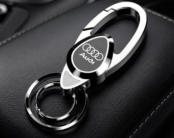 Llavero metálico Audi personalizado para coche, llavero con doble anilla, regalo de lujo para propietarios de Audi.