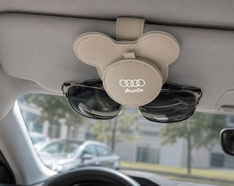 Audi Car Sunglasses Holder For Sun Visor Cute Bear Ear Glasses Clip Beige Interior Organizer Gift
