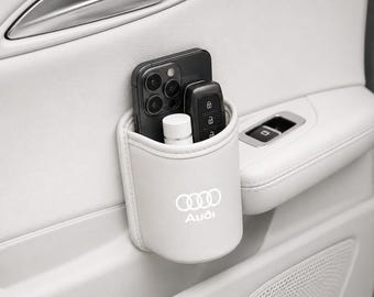 Compatible con portavasos para interior de coche Audi. Bolsa de almacenamiento beige para el respaldo del asiento, ideal para botellas de café, teléfono y llaves.