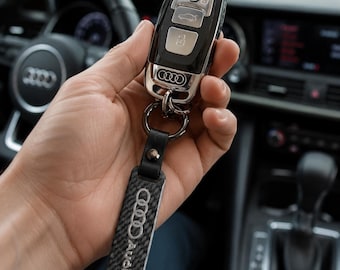 Audi Keychain Black Carbon Fiber Car Key Ring Luxury Key Fob Holder Compatible With Audi Driver Gift