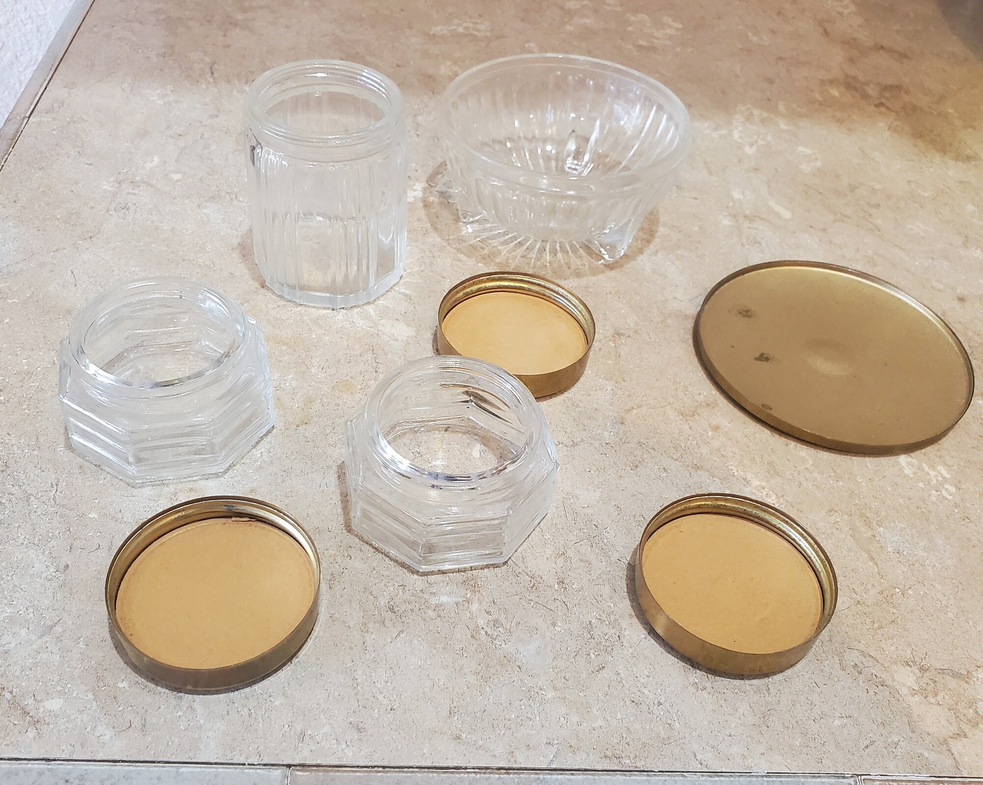 Vanity Glass Jar set Vintage four Jars with lids pretty Etsy