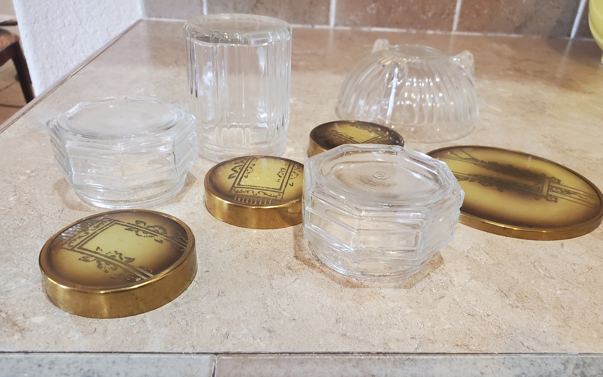 Vanity Glass Jar set Vintage four Jars with lids pretty Etsy