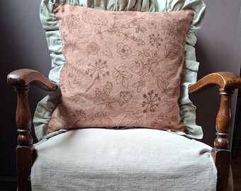Floral Frill Cushion - Naturally dyed Floral Printed Linen