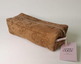 Zipped box toiletry bag/travel case/make up pouch - yellow ochre naturally dyed cotton