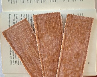 Fabric bookmark - red/pink printed floral pattern textiles naturally dyed